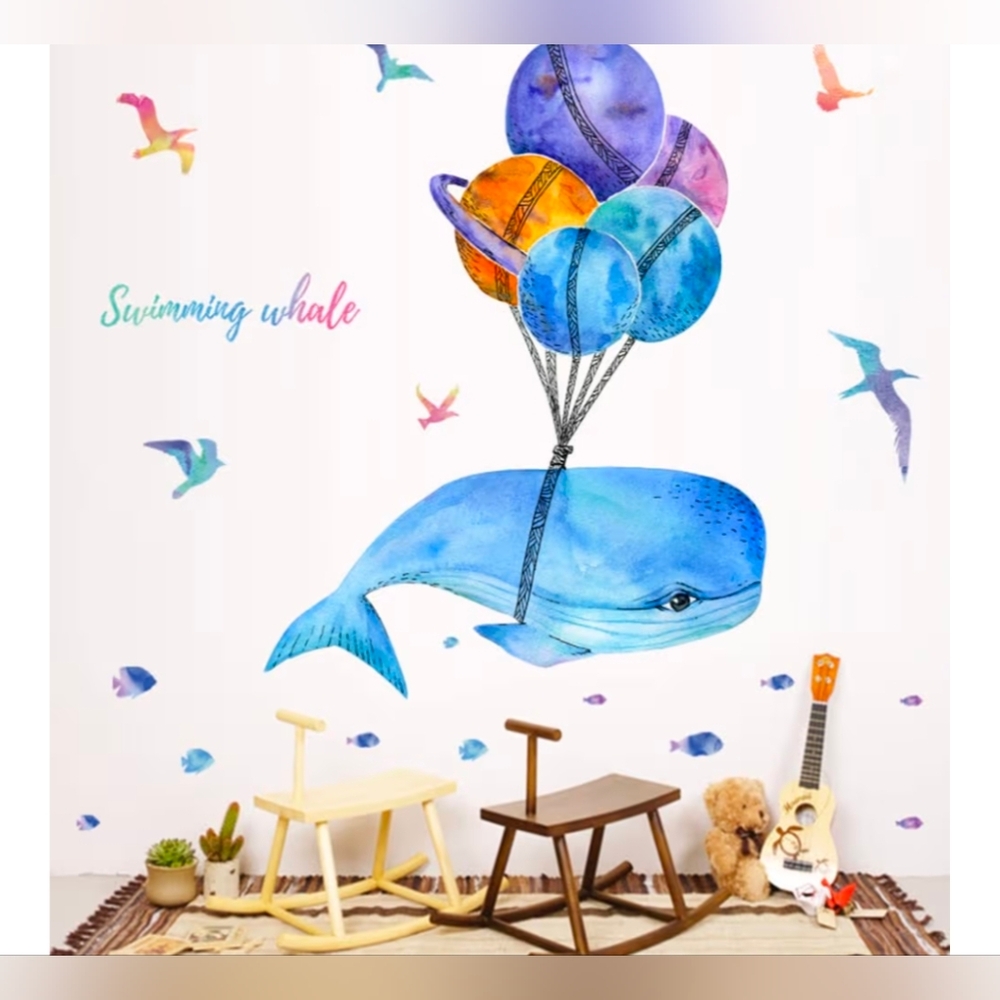 New Colorful Whale and Balloons Wall Decal